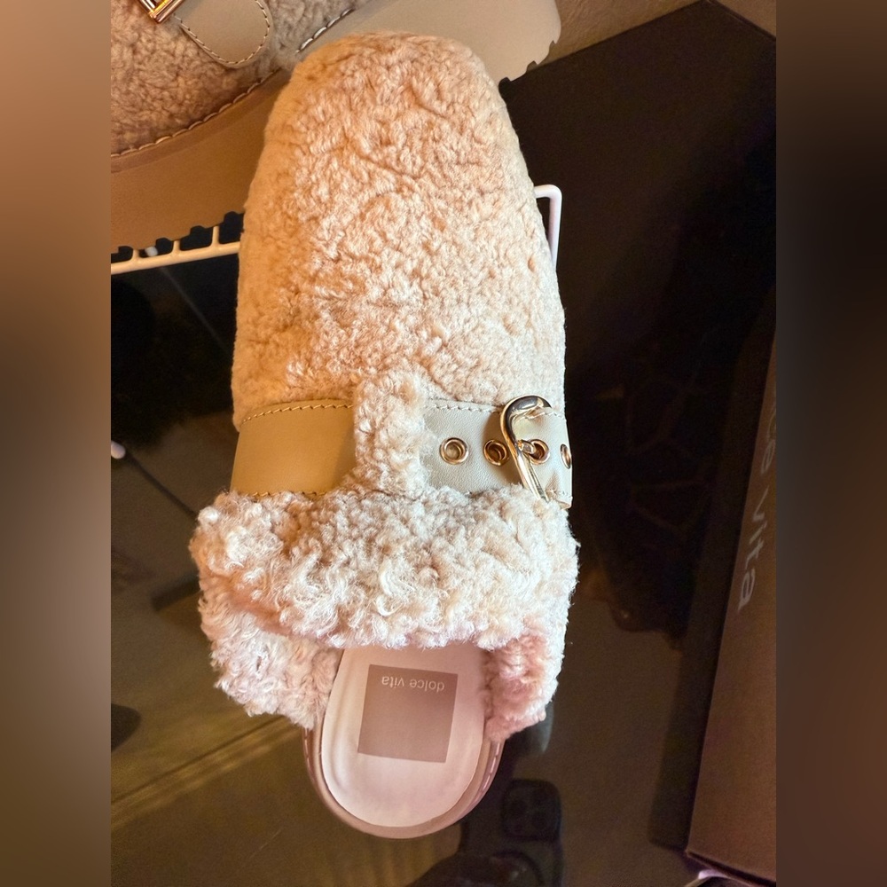 Dolce Vita Cream Fuzzy Mules - Picture 2 of 5